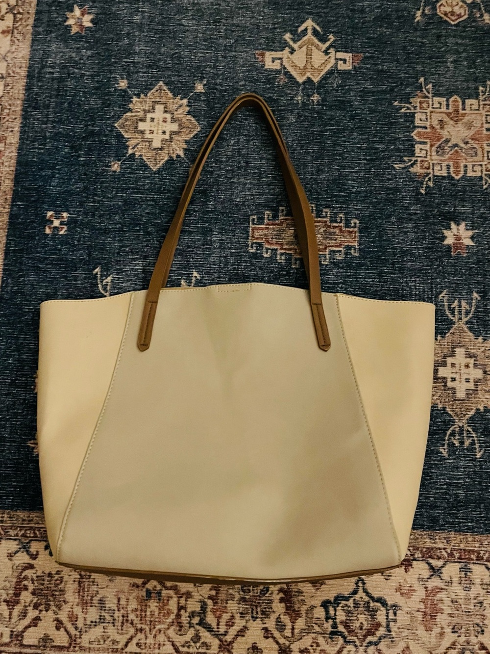 bp Cream Tote with Brown Handles